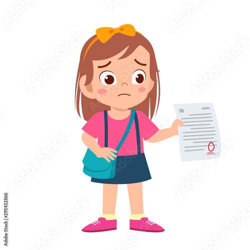 sad kid girl have bad mark from exam