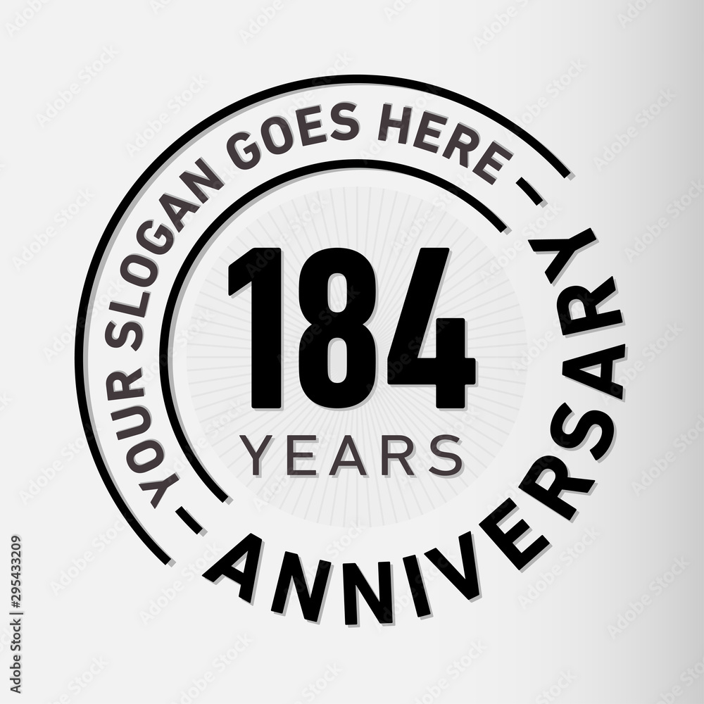184 years anniversary logo template. One hundred and eighty-four years celebrating logotype. Vector and illustration.