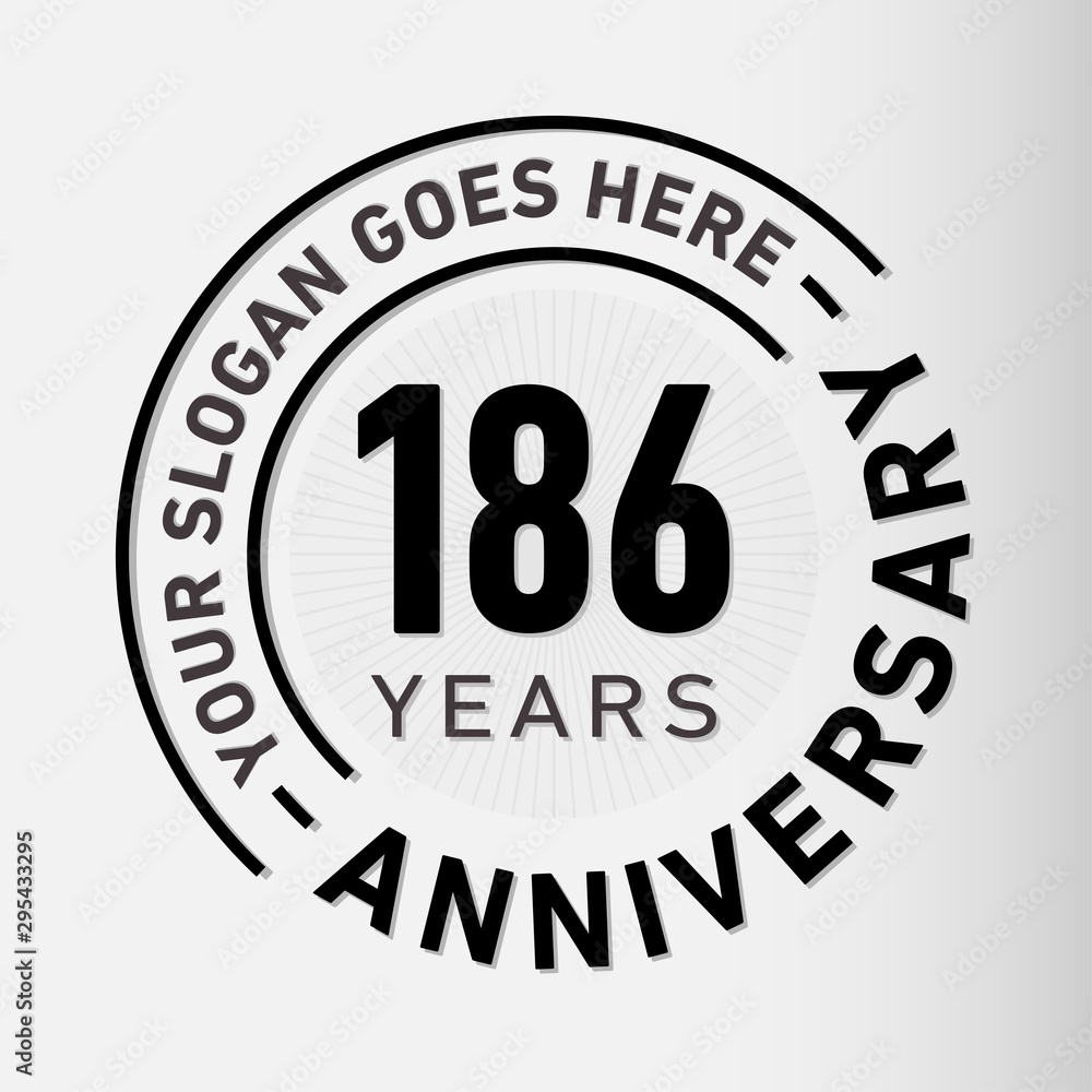 186 years anniversary logo template. One hundred and eighty-six years celebrating logotype. Vector and illustration.