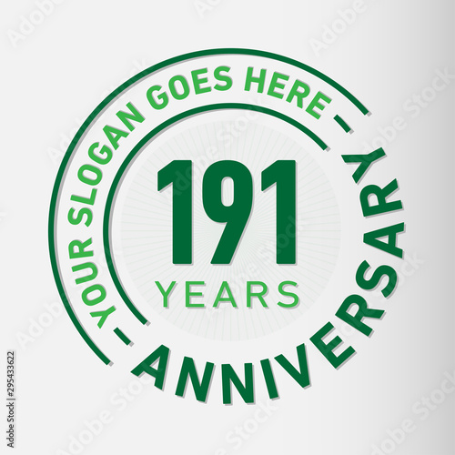 191 years anniversary logo template. One hundred and ninety-one years celebrating logotype. Vector and illustration.