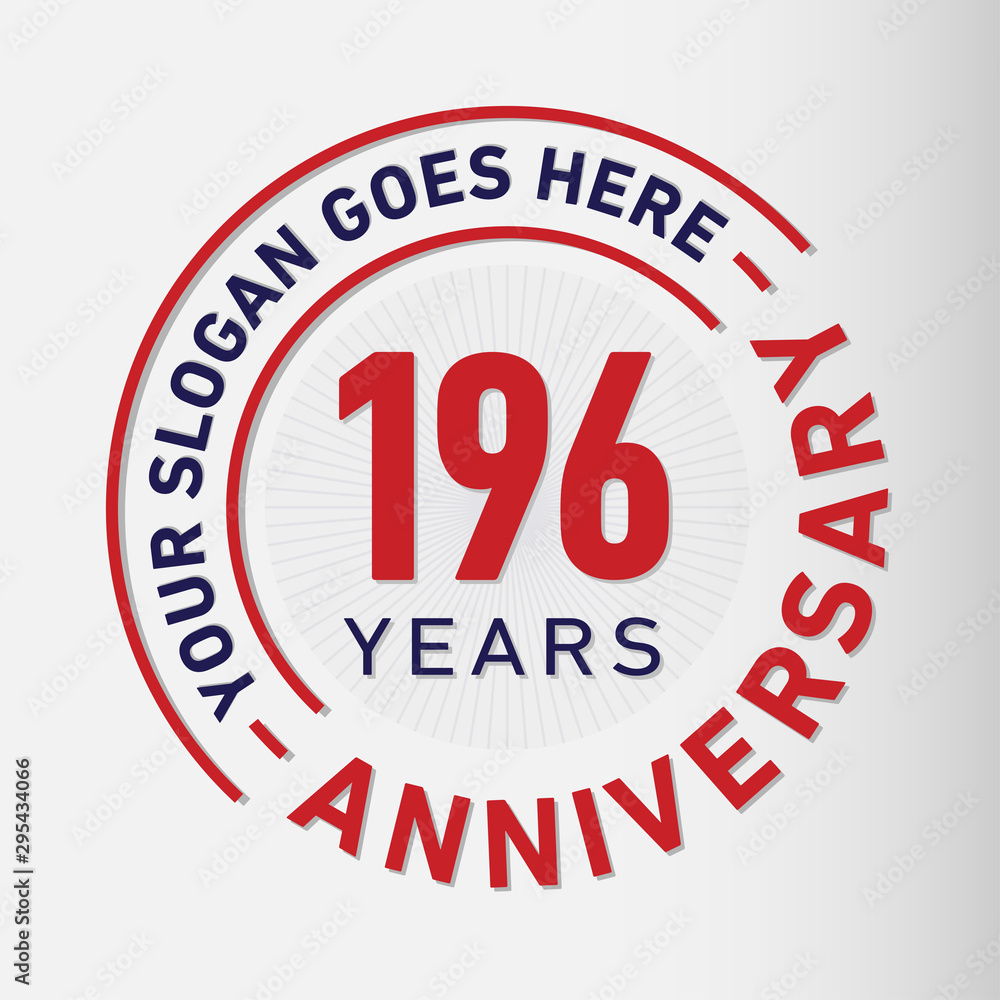 196 years anniversary logo template. One hundred and ninety-six years celebrating logotype. Vector and illustration.