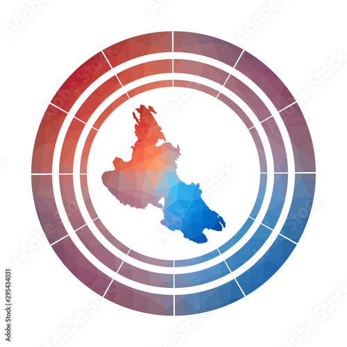 Krk badge. Bright gradient logo of island in low poly style. Multicolored Krk rounded sign with map in geometric style for your infographics.