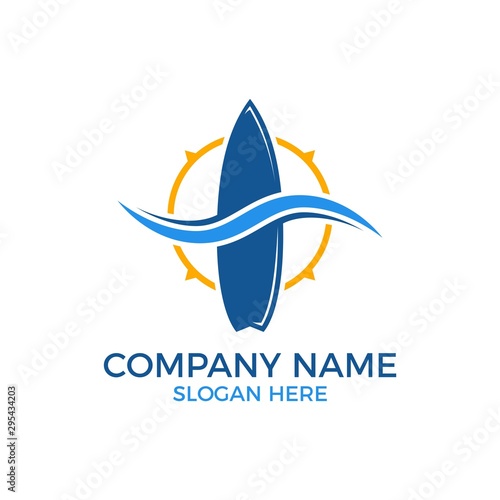 Surf logo vector. Surfboard template for logo. Beach outdoor recreation