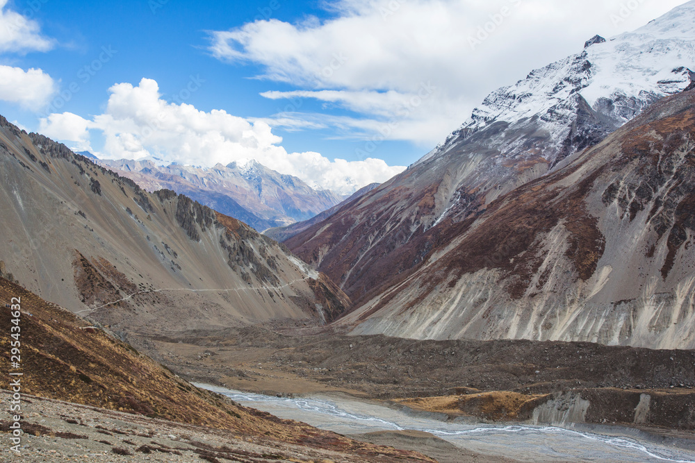 Trail to Tilicho Lake, Himalayan Mountains. Nepal, Annapurna circuit trek