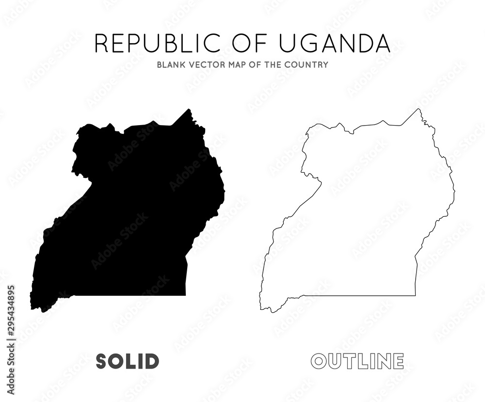 Uganda map. Blank vector map of the Country. Borders of Uganda for your
