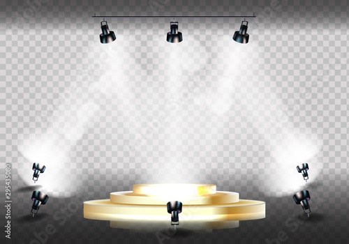 Podium with light. Scene with spotlights