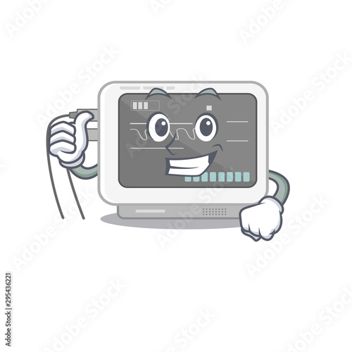 Thumbs up ecg machine stuck the cartoon wall