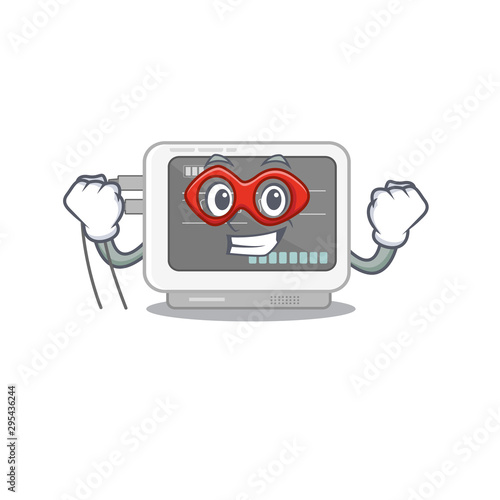 Super hero ecg machine stuck the cartoon wall