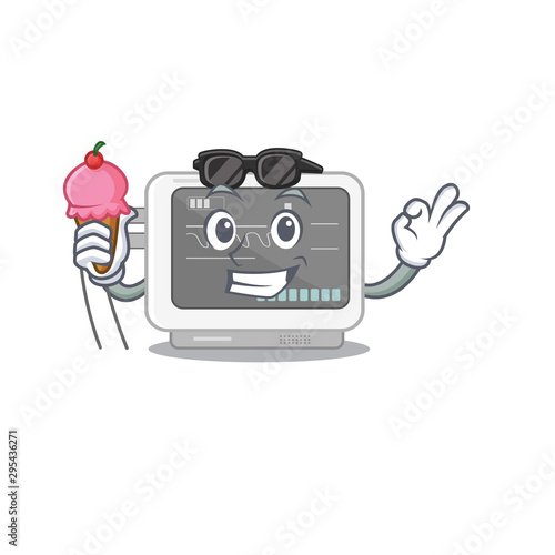 With ice cream ecg machine stuck the cartoon wall