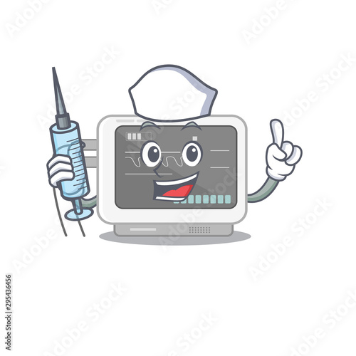 Nurse ecg machine stuck the cartoon wall