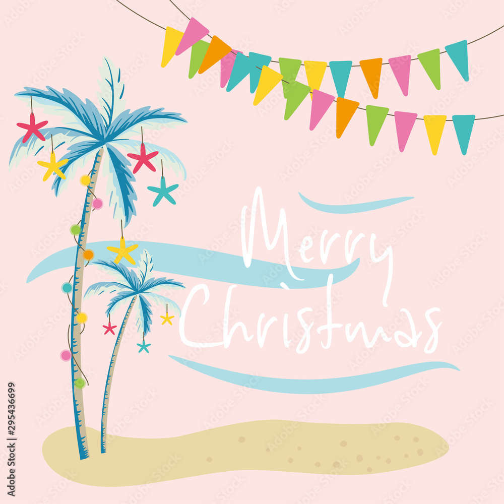 Vector illustration of tropical Christmas with palm trees