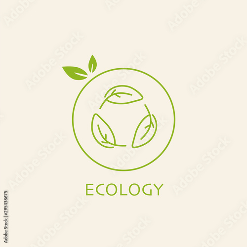 Leaf line icon for recycle products, Vector emblem template