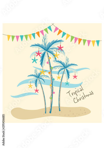 Vector illustration of tropical Christmas with palm trees