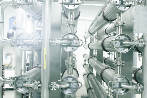 chrome pipes in heating and AC rooms in buildings of factories and hospital