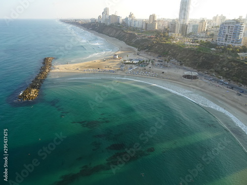 Aerial view of Netanya coastline and beaches