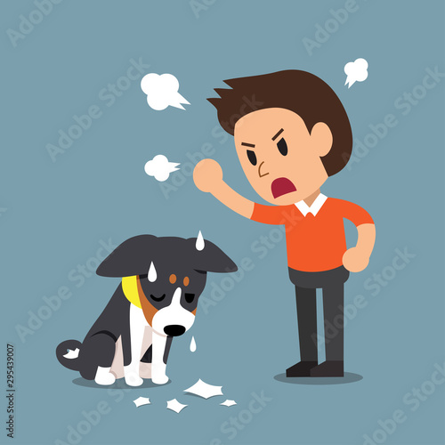 Vector cartoon angry man and dog for design.