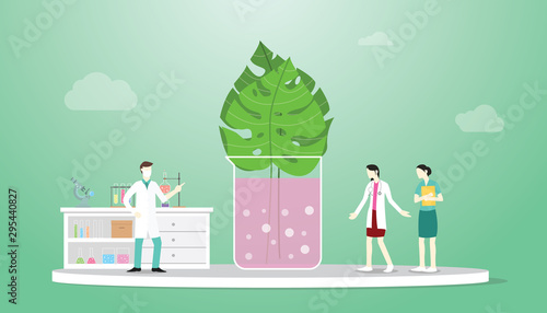 biotech plant leaf technology analysis with doctor research concept with modern flat style - vector