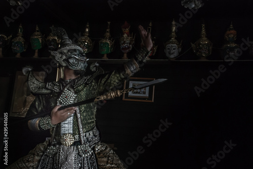 Portrait Khon mask Tos-Sa-Kun from Ramayana epic story at Baan Silapin (Artist House) in klong bang luang floating market.