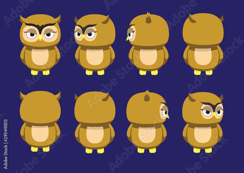 Owl Spinning Head Character Animation Cartoon Vector Illustration