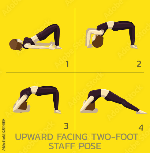Upward Facing Two-Foot Staff Pose Yoga Manga Tutorial How Cartoon Vector Illustration