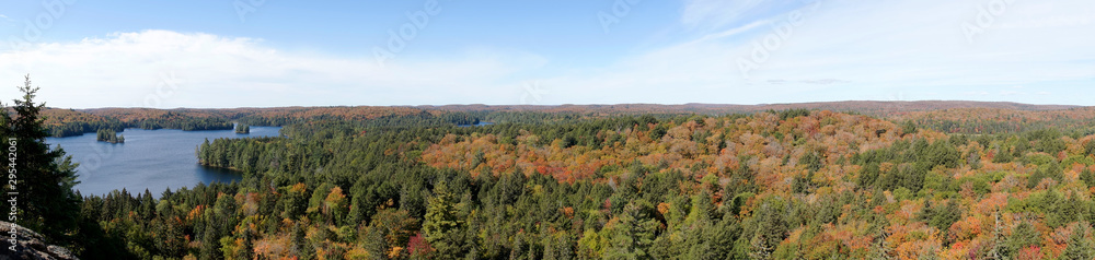 Panorama of the autumnal Algonquin National Park with the Cache Lake. Ontario. Canada Panorama of the autumnal Algonquin National Park with the Cache Lake. Ontario. Canada