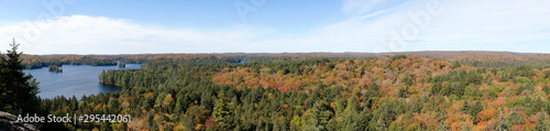 Panorama of the autumnal Algonquin National Park with the Cache Lake. Ontario. Canada