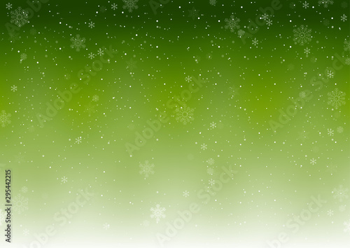 Green Xmas Winter Background with Falling Snowflakes - Abstract Snowfall Illustration, Vector