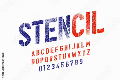Spray paint sctencil style font, alphabet letters and numbers