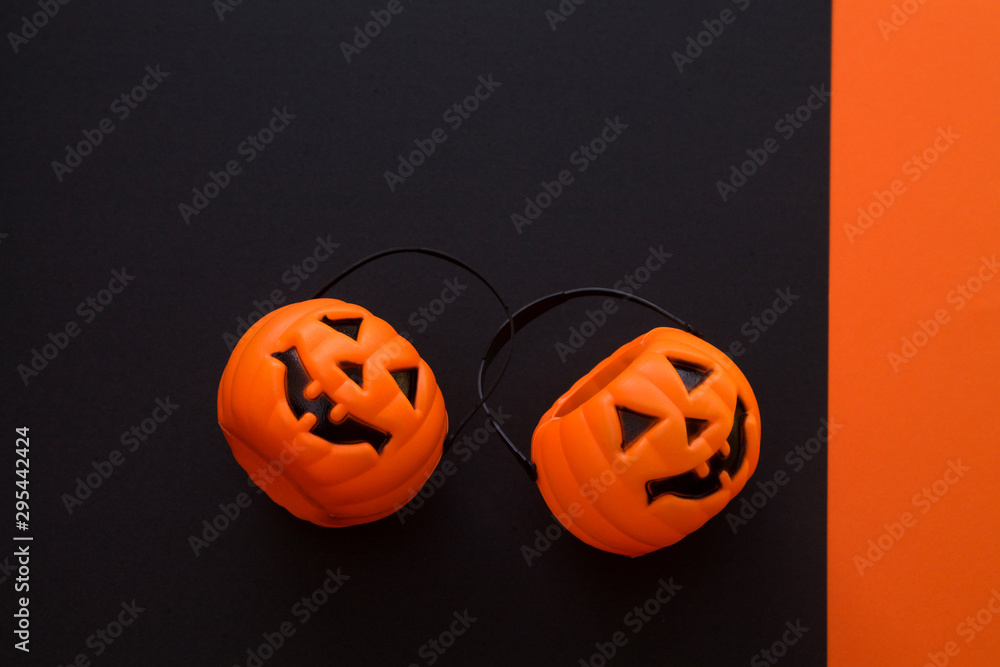 Halloween orange pumpkin - overhead view flat lay Halloween orange pumpkin - overhead view flat lay
