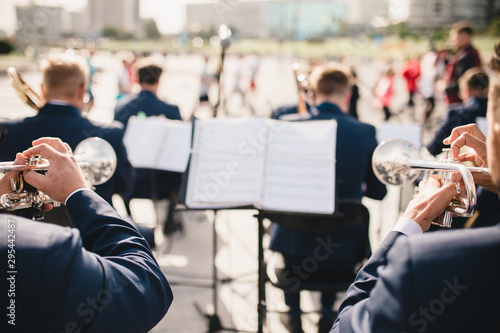 Εκτύπωση καμβά Close-up performance of a brass band on behalf of musicians
