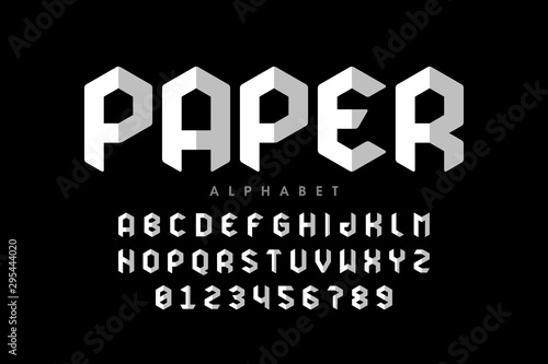 Origami style font design, paper folding alphabet letters and numbers