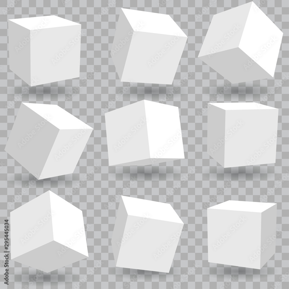 3D white cubes with shadows on transparent background. Vector illustration 3D white cubes with shadows on transparent background. Vector illustration