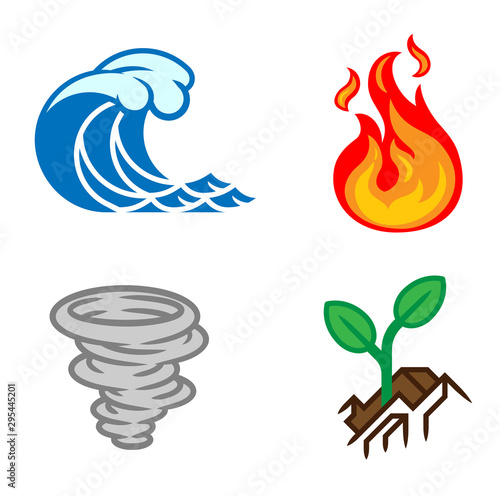 A four elements icon set. Icons each represent a classical element. Earth, water, air and fire. photo