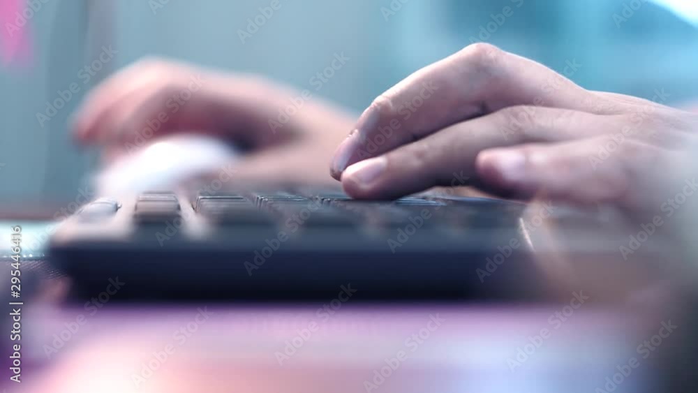 e-commerce work at the computer typing on the keyboard. Selective close-up focus. e-commerce work at the computer typing on the keyboard. Selective close-up focus.