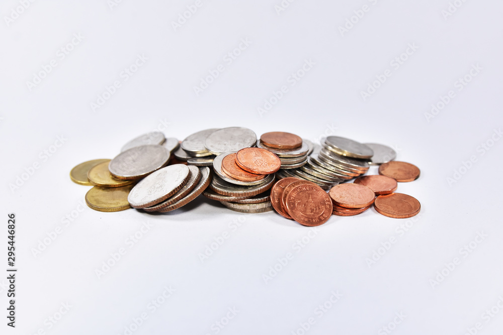 Thai baht Coins on white background concept Money finance business currency coin isolated investment Thai baht Coins on white background concept Money finance business currency coin isolated investment