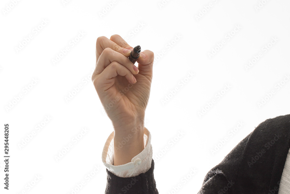 Person writing with marker on white background Person writing with marker on white background