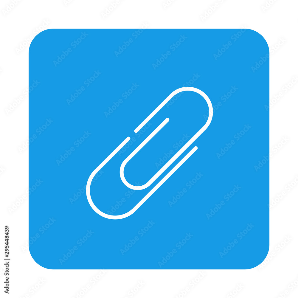 Icono plano lineal clip de papel en cuadrado color azul Icono plano lineal clip de papel en cuadrado color azul