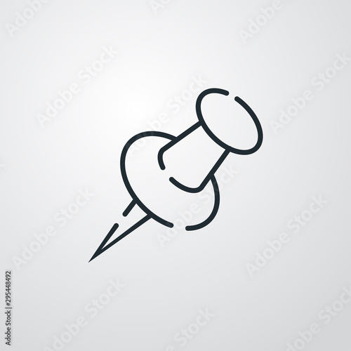 Icono plano lineal chincheta en fondo gris