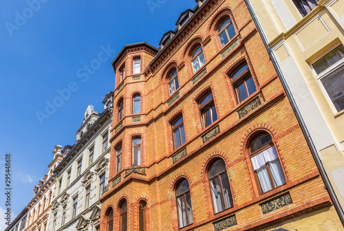 Facade of an orange brick building in Koblenz, Germany