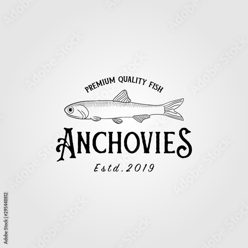 anchovies anchovy fish vintage logo label emblem packaging vector icon seafood design