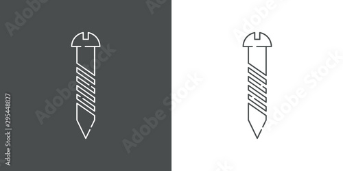 Icono plano lineal tornillo cabeza redonda en gris y blanco