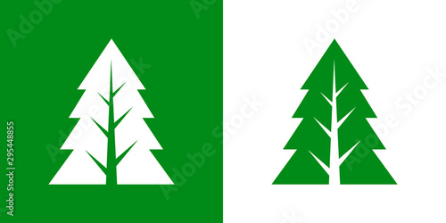 Logotipo con árbol abstracto triangulo con tronco y ramas en espacio negativo en verde y blanco