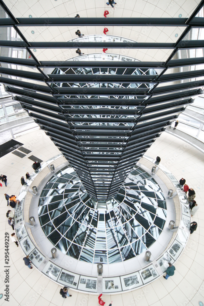 The Reichstag Dome, Berlin, Germany. Wide angle view of the interior of