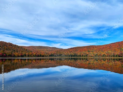 Autumn landscape with lake and blue sky