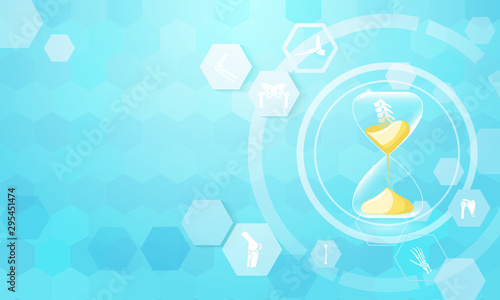 Abstract geometric hexagons Medical infographic orthopedic anatomy concept background. spine, pelvis, knee, foot, shoulder, elbow, hand, humerus bones and joints,Orthopedics. Vector illustration