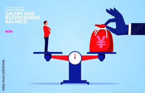 Businessman balancing with the weight of wages given