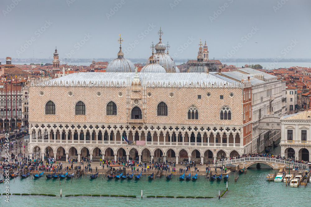Fototapeta premium Beautiful aerial view of Doge's Palace with crowd of tourists, Venice, Italy
