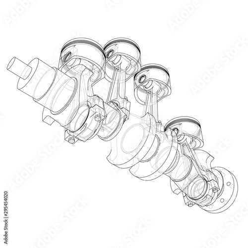 Engine pistons outline. Vector rendering of 3d