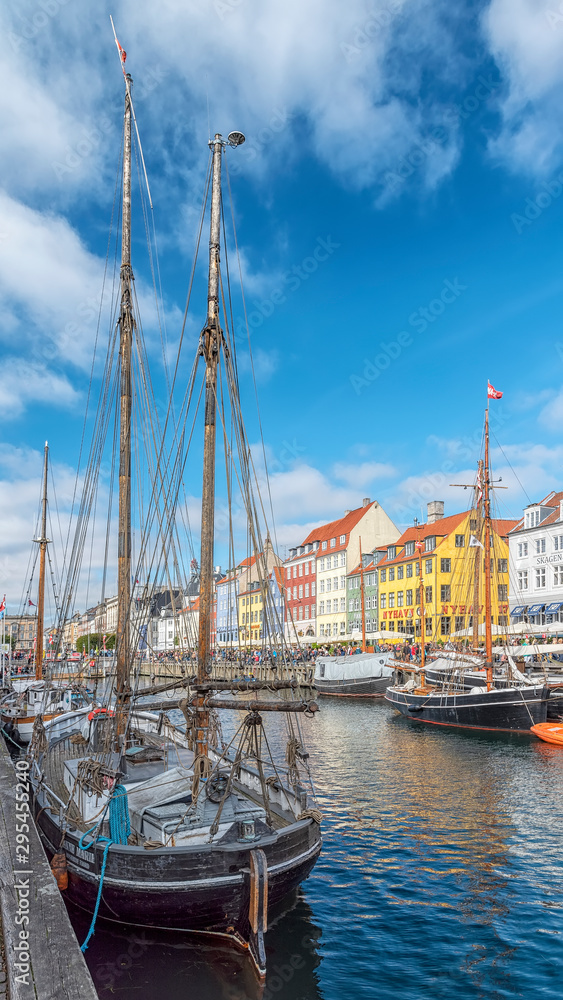 Copenhagen Nyhavn District with Foreground Tallship