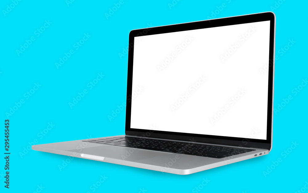 Blank screen Laptop Computer isolated on blue sky background with clipping path. Blank screen Laptop Computer isolated on blue sky background with clipping path.
